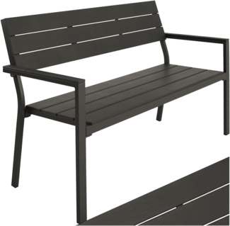 tectake 800796 Gartenbank in Holzoptik, Sitzbank für Garten, Balkon und Terrasse, bis 250 kg belastbar, 2-Sitzer Parkbank, 128 x 59 x 88 cm - Diverse Farben - (Dunkelgrau | Nr. 403546)
