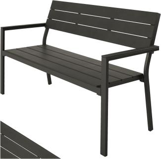 tectake 800796 Gartenbank in Holzoptik, Sitzbank für Garten, Balkon und Terrasse, bis 250 kg belastbar, 2-Sitzer Parkbank, 128 x 59 x 88 cm - Diverse Farben - (Dunkelgrau | Nr. 403546)