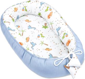 Babynest Kokon Neugeborene 90 x 50 cm - Handmade Kuschelnest Baby Nestchen aus Baumwolle Dinosaurier Blau