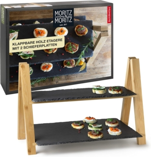 Moritz & Moritz Servierplatte Schiefer Etagere - Servierständer Rosemary 2 Ebenen - Zum Anrichten, Schiefer, (Rosemary, 3-tlg)