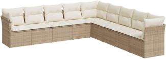 vidaXL 9-tlg. Garten-Sofagarnitur mit Kissen Beige Poly Rattan 3217778
