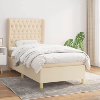 vidaXL Boxspringbett mit Matratze Creme 100x200 cm Stoff 3128746