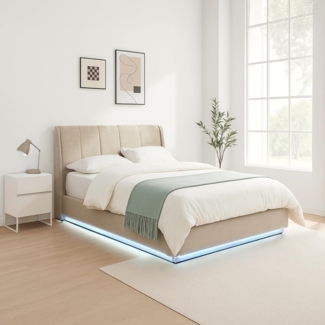 LED Polsterbett Tröstiar 140x200cm Beige [en. casa]