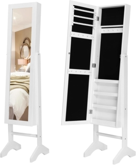 Songmics Schmuckschrank und Standspiegel zwei in einem, Lederimitat, weiß, 35,5 x 153 x 35 cm