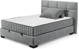 Stella Trading NAGOL A Boxbett 120x200, Anthrazit - Bequemes Bett mit Bettkasten und Premium 9-Zonen-Federkern Wendematratze - 145 x 114 x 214 cm (B/H/T)
