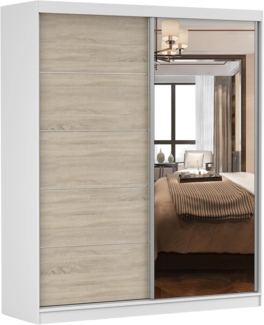 imoebel24 Schwebetürenschrank BELLA 03 183 cm - Mattweiss / Sonoma