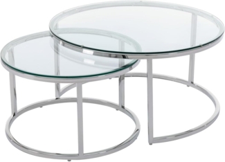 Vente-unique - Couchtisch 2er-Set aus gehärtetem Glas & Edelstahl - Silberfarben - MAEVANE II von Pascal MORABITO