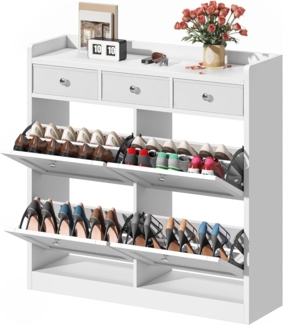 DWVO Schuhschrank Weiss mit 4 Klappen, Schuhschrank, Schuhregal Schuhkipper Schmal, Shoe Cabinet Schuhkommode mit Schublade für Eingangsbereich, Flur