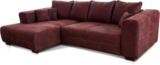 Cavadore Ecksofa Mavericco / XXL Eckcouch Inkl. Rückenkissen und Zierkissen / Longchair links / Industrial Style / 285 x 69 x 170 (BxHxT) / Mikrofaser Rot (bordeaux)