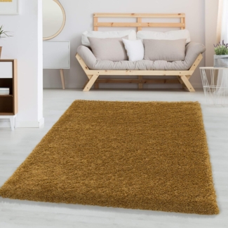 Carpetsale24 Shaggy Hochflor Teppich Wohnzimmer 250x350 (240x340 cm) Goldfarbe - Modern Flauschiger Teppich Extra Weich, Pflegeleicht und Einfarbig - Teppich für Schlafzimmer, Esszimmer und Küche