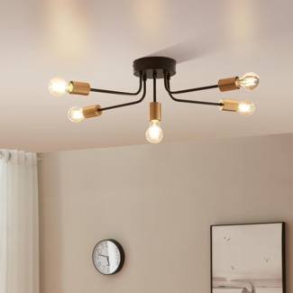 Deckenleuchte Benfleet 5 x E27 Schwarz/Messingfarben [lux. pro]