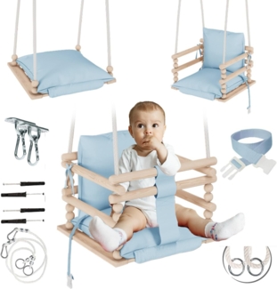 MAMOI® Babyschaukel Holz | Indoor Babyschaukel | Kinderschaukel Indoor | Babyschaukel 3 in 1 + SICHERHEITSGURT | Holzschaukel Baby | Kleinkindschaukel | Kinderschaukel Holz | CE | 100% ECO | Made in EU