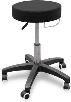 Quirumed Hocker mit rollbarem Untergestell und Handtuchhalter, Farbe Schwarz, Kunstleder, hochdichte Polsterung, leicht, mit Rollen, höhenverstellbar, bis 150 kg