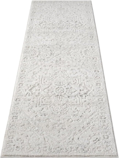 Teppich Läufer - 80x300cm Creme Bodenbelag Hochtief Struktur Flachflor - Ornamte Muster Boho Design Wohnteppich