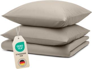 Blumtal Bettwäsche 200x200 cm + 2x Kissenbezug 40x80 cm - OEKO-TEX zertifizierte Mikrofaser Bed Sheets 200x200 - Bettbezug 200x200 Bettwäsche Set - Duvet Cover 200x200 cm - Bettwäsche Microfaser Taupe