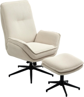 HOMCOM Relaxsessel mit Hocker 360°Drehbarer Fernsehsessel mit Liegefunktion Cord-Optik (TV-Sessel, 1-St, Ruhesessel), für Wohnzimmer, Schlafzimmer, Beige