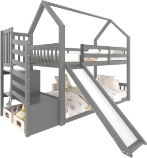 SOFTWEARY Etagenbett mit 2 Schlafgelegenheiten und Lattenrost (90x200 cm), Kinderbett inkl. Rausfallschutz, Kiefer