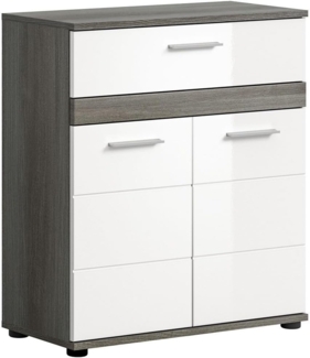 Lomadox Badkommode BREST-158, Badschrank grau mit weiß 2 Türen 1 Schublade