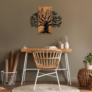 dekoratives Wandaccessoire aus Holz, 'Monumental Tree', 67 x 3 x 58, Nussbaum, Schwarz