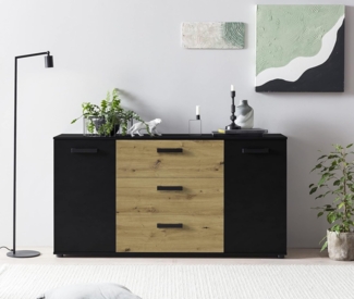 Highboard >BINO< (150,1x78,9x38,5 cm) Eiche/Schwarz