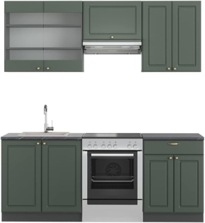 Küchenzeile Fame-Line Grün-Gold Landhaus/Anthrazit 200 cm ohne Arbeitsplatte Vicco
