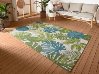 Hanse Home Tropical Leaves In- & Outdoor Teppich – Flachgewebe Aussenteppich, Jungel Palmen Blätter Design, ÖKO-TEX Wetterfest & UV-beständig für Balkon, Terrasse, Garten – Türkis Grün, 120x180 cm