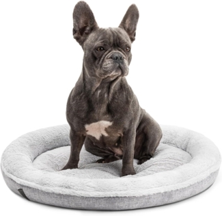 lionto Tierkissen Rundes Hundebett in Donutform, Oxford- & Plüschstoff, grau, waschbar, mit Anti-Rutsch-Noppen, 65 cm Durchmesser