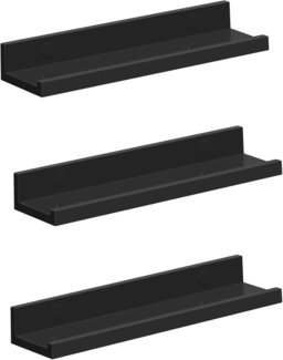 Songmics Schwebendes Regal, Set mit 3 Stück, Wandregale in Holztechnik, Hochglanz-Finish, Länge 38 cm, mit Vorderseite, für Schmuckstücke, Töpfe, Gewürze, Fotos, Schwarz LWS038B01
