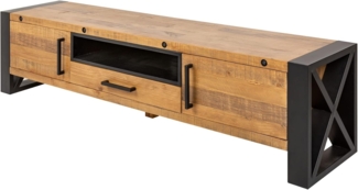 riess-ambiente Lowboard THOR 200cm natur / schwarz, Wohnzimmer · recyceltes Massivholz · Pinie · Industrial Design
