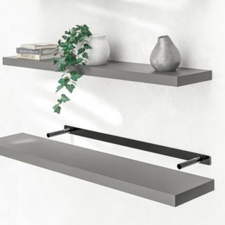 Casaria Wandregal mit Halterung, MDF, Grau / Matt, 110 x 23 x 3,8cm
