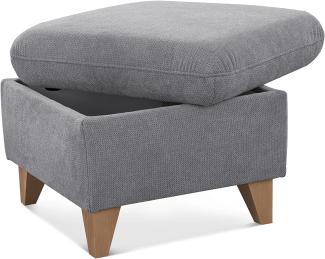 CAVADORE Hocker Lotta / Skandinavischer Stauraumhocker als Beistellhocker oder Fußhocker / 58 x 47 x 58 / Webstoff Paris Silver Quadratisch