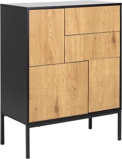 Highboard 'SEAFORD', Wildeiche Look Metall mattschwarz, 3-türig