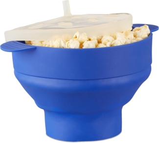 relaxdays Schüssel Popcorn Maker Silikon für die Mikrowelle, Silikon, blau