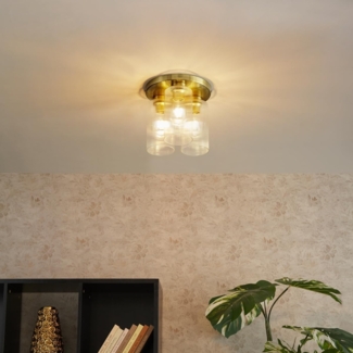 Qazqa Deckenleuchte Laura, ohne Leuchtmittel, E27, Gold, Art Deco, Glas, 1-flammig