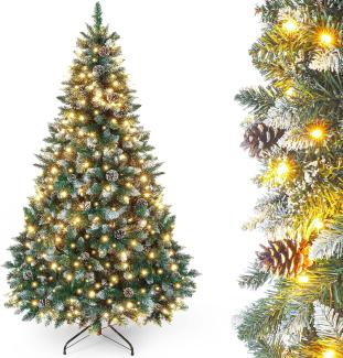 Yorbay Künstlicher Weihnachtsbaum Künstlicher Tannenbaum mit LED Beleuchtung, Schnee, Kiefernzapfen, 150 / 180 / 210 cm auswählbar, mit Ständer, Weihnachtsbaum Christbaum für Weihnachten-Dekoration