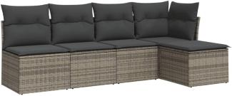 vidaXL 5-tlg. Garten-Sofagarnitur mit Kissen Grau Poly Rattan