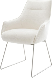 Esszimmerstuhl Alja-Flex mit Armlehnen Bouclé Soft Beige Kufengestell Edelstahl Taschenfederkern