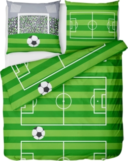 LINKHOFF Kinderbettwäsche Fußball-Bettwäsche 135x200 cm – aus 100% Baumwolle für Kinder in Grün, Kinder Bettwäsche Fußballfan für Jungen u. Mädchen