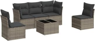 vidaXL 6-tlg. Garten-Sofagarnitur mit Kissen Grau Poly Rattan 3249199