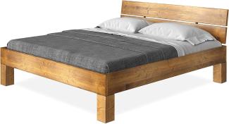 Möbel-Eins CURBY 4-Fuß-Bett mit Kopfteil, Material Massivholz, rustikale Altholzoptik, Fichte vintage 140x220 cm Standardhöhe