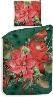 Heckett & Lane Mako-Satin BCI Bettwäsche 135x200 Castor Green Wende Pflanzen rot