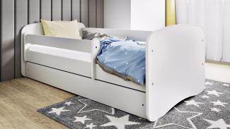 Kinderbett 160x80 mit Rausfallschutz, Lattenrost & Schublade in weiß 80x160 Mädchen Jungen Bett Skandi