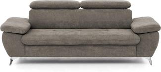 Mivano 3er-Sofa Gisele / Sofagarnitur mit Kopfteilverstellung und Armteilfunktion / 217 x 83 x 100 / Velours, Beige