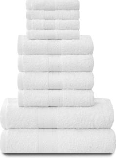 Lions Familien-Handtücher, 10-teiliges-Set, 100 % ägyptische Baumwolle, 4 x Gesicht, 4 x Hand, 2 x Badetuch, Premium Qualität, hoch wasserabsorbierendes Badzubehör, maschinenwaschbar, weiß, 544777