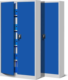 Jan Nowak 2er Set Aktenschrank C001 Metallschrank Stahlschrank Werkzeugschrank Büroschrank Lagerschrank Universalschrank Pulverbeschichtung Flügeltüren 185 x 90 x 40 cm (grau/blau)