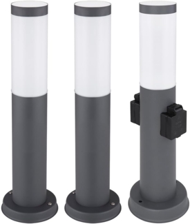 3er Set RGB LED Sockelleuchte, Edelstahl, 2x Steckdose