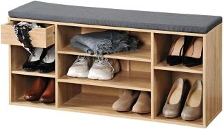 Kesper Schuhbank Schuhschrank mit Sitzkissen und Schublade Sonoma Eiche (1 Stück), Bietet Platz für bis zu 10 Paar Schuhe