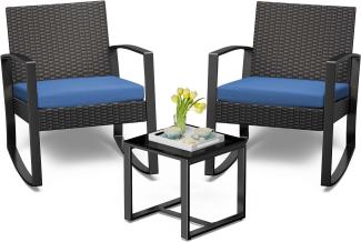 Bealife Rattan Balkonmöbel Set Balkon 2 Personen, Balkonmöbel Kleiner Balkon Outdoor, Balkonset 3 Teilig für Veranden, Innenhöfe, Terrassen, Balkone, Poolränder (Blau)