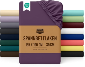 Utopia Bedding - Spannbettlaken 135x190 cm - Lila - Gebürstete Polyester-Mikrofaser Spannbetttuch - 35 cm Tiefe Tasche