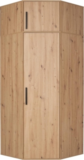 Marmex Möbel Arti 02BN Eckschrank mit Aufsatz, Kleiderstangen und Einlegeböden, viel Stauraum, hoher Eckkleiderschrank für Schlafzimmer und Ankleidezimmer, laminierte Spanplatte, artisan Eiche, 91,9x227,5x91,9 cm